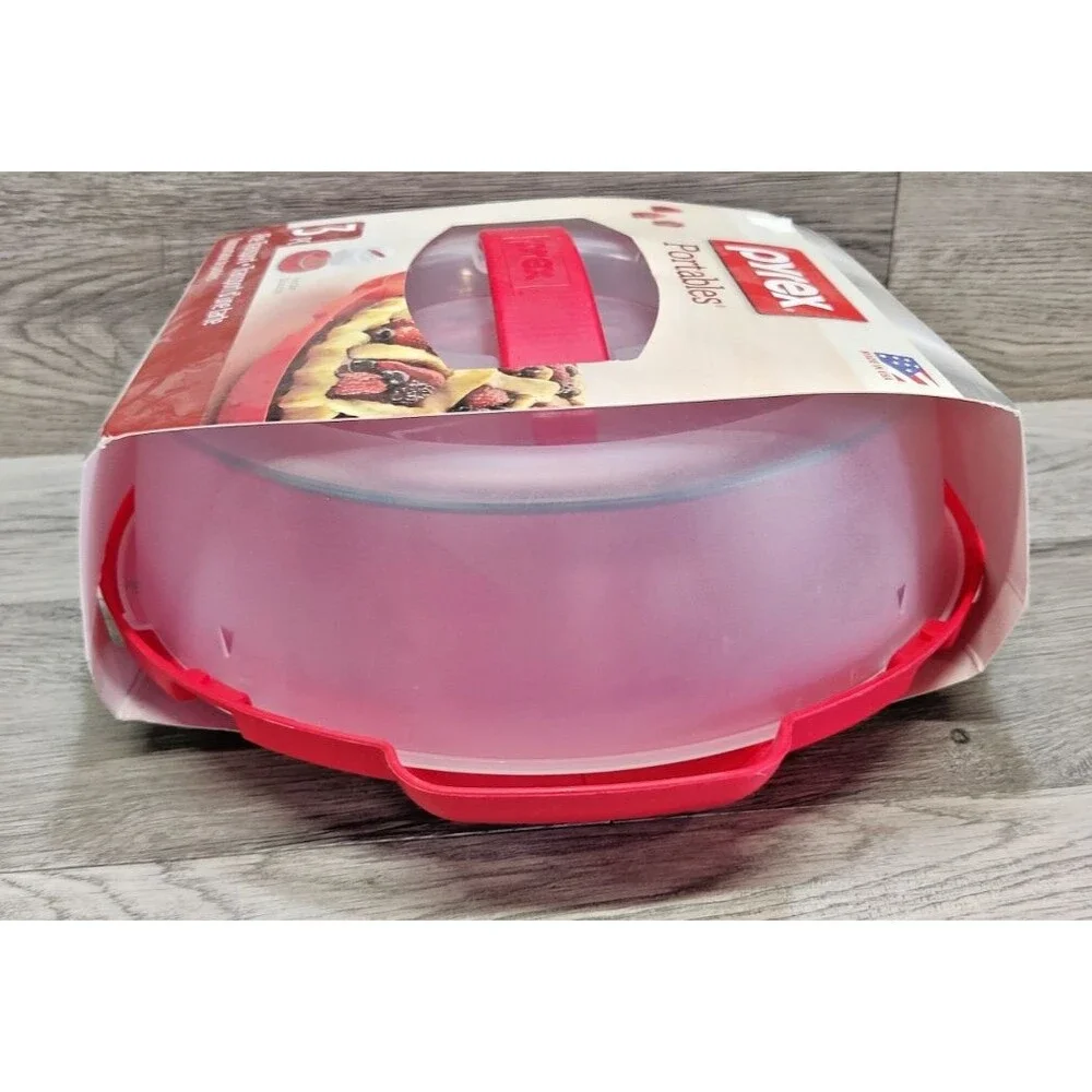 Pyrex Portables 3 Pc Pie Transport 9 Inch Glass Dish Locking Carrier Cover USA